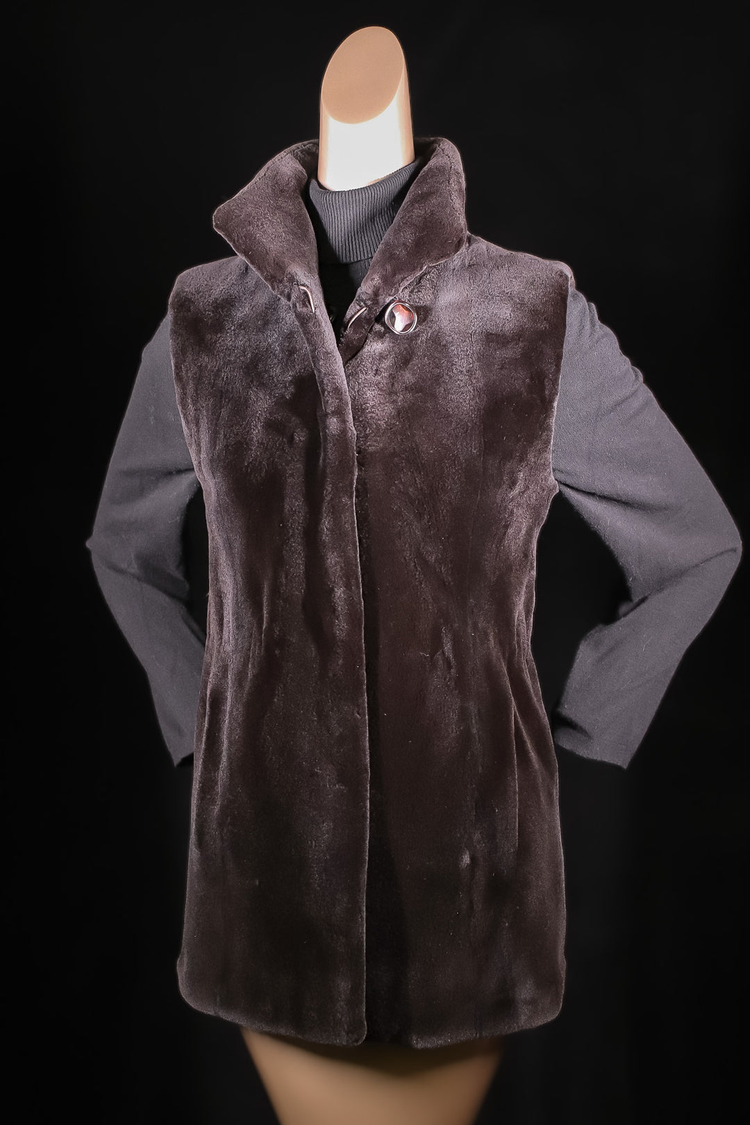 Sheared Mink Reversible to Gortex Rainwear Vest Brown 6