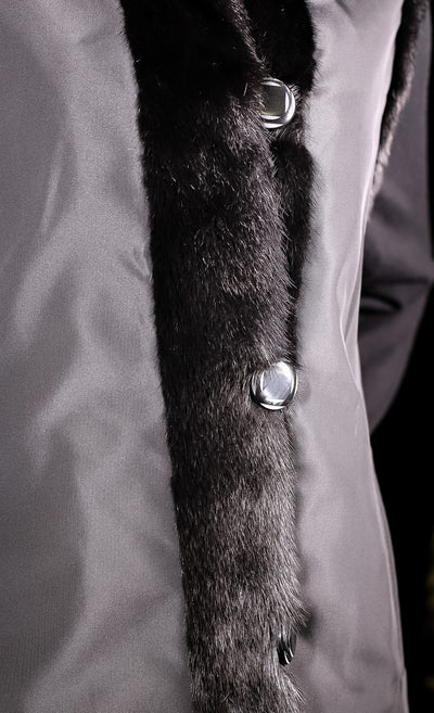 Sheared Mink Reversible to Gortex Rainwear Vest with Long Hair Mink Trim