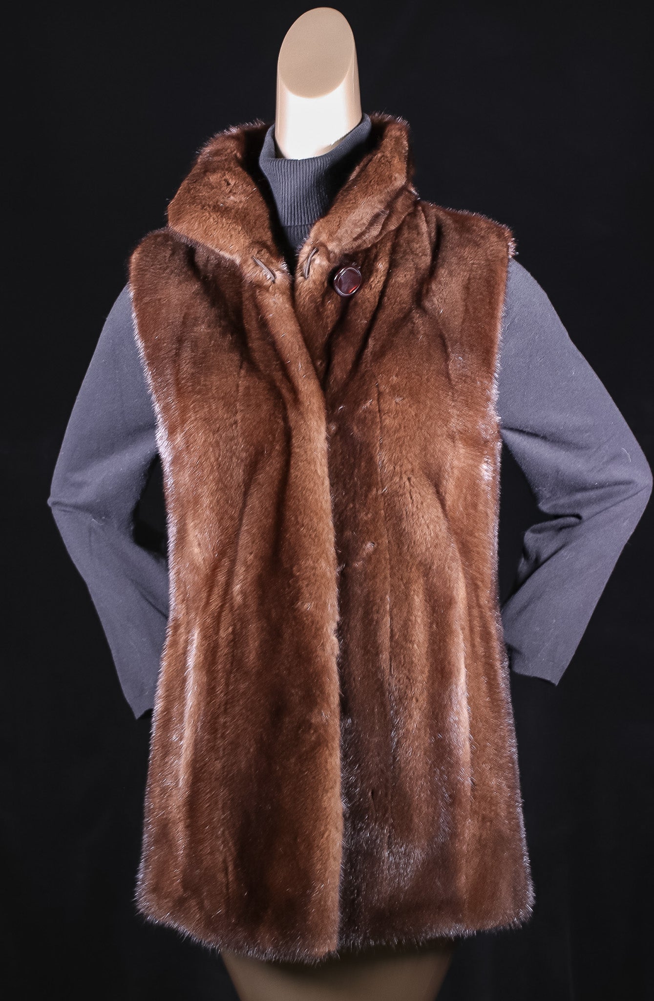 Full-Skin Mahogany Mink Vest Reversible to Taffeta Rainwear