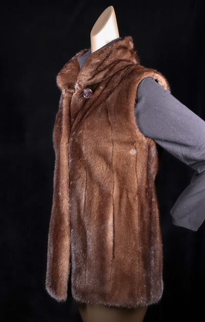 Full-Skin Mahogany Mink Vest Reversible to Taffeta Rainwear