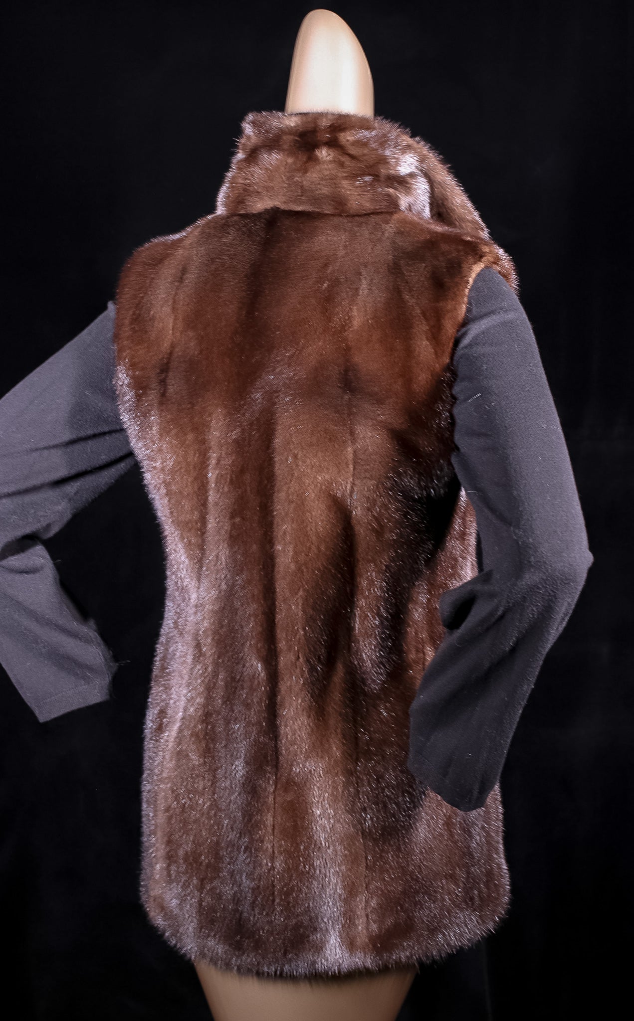 Full-Skin Mahogany Mink Vest Reversible to Taffeta Rainwear