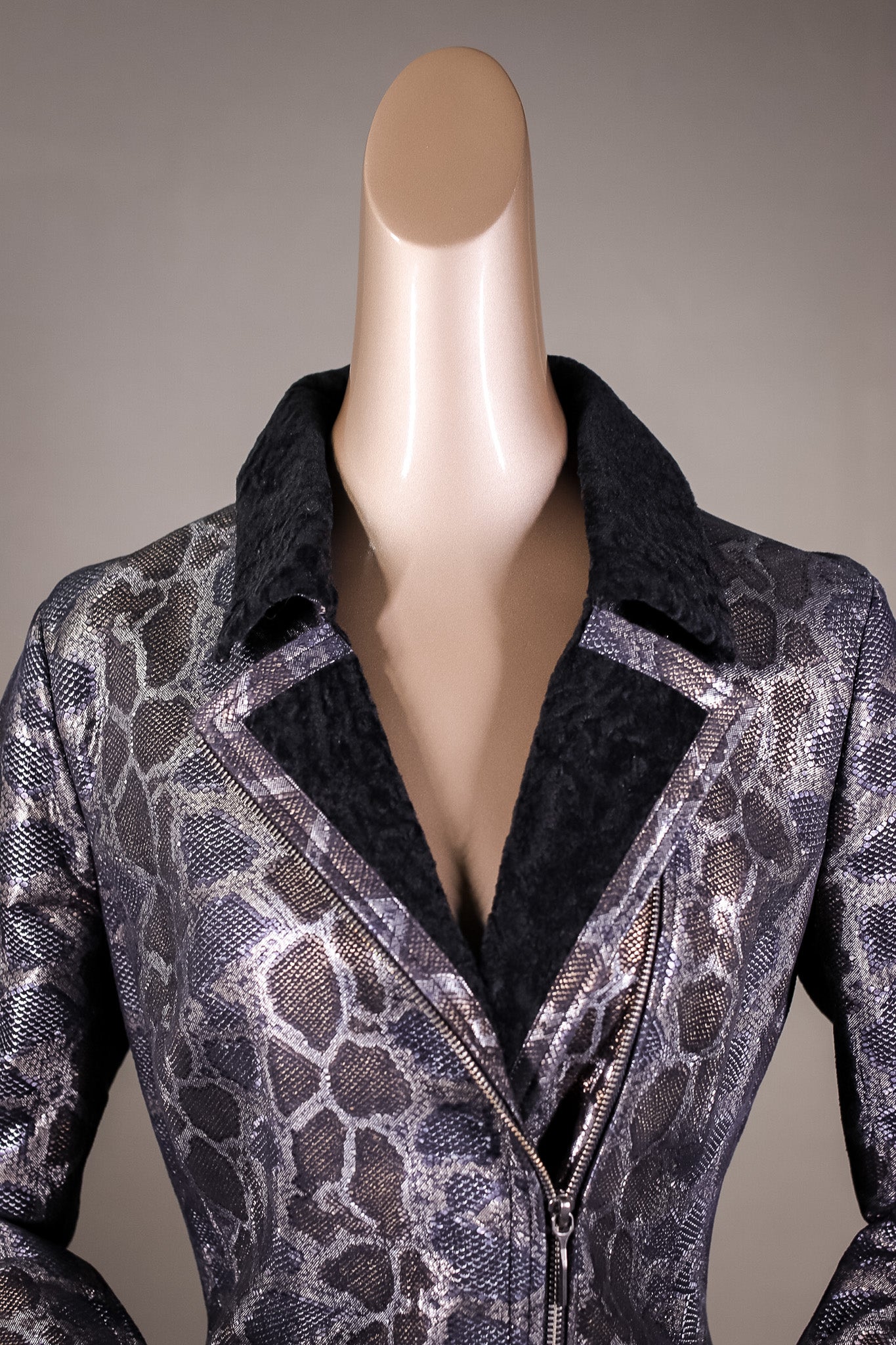 Python-Stenciled Lamb Shearling Iridescent Jacket