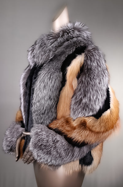 Multi-Contrasting Fox Jacket with Chinchilla REX Rabbit Inserts