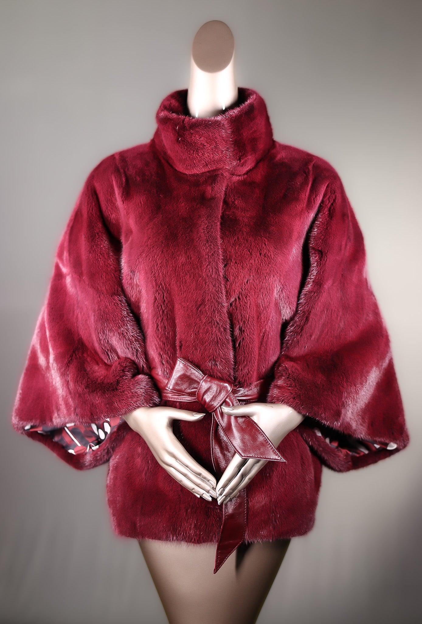 Full-Skin Crimson Mink Cape with Belt