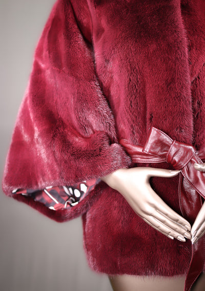 Full-Skin Crimson Mink Cape with Belt