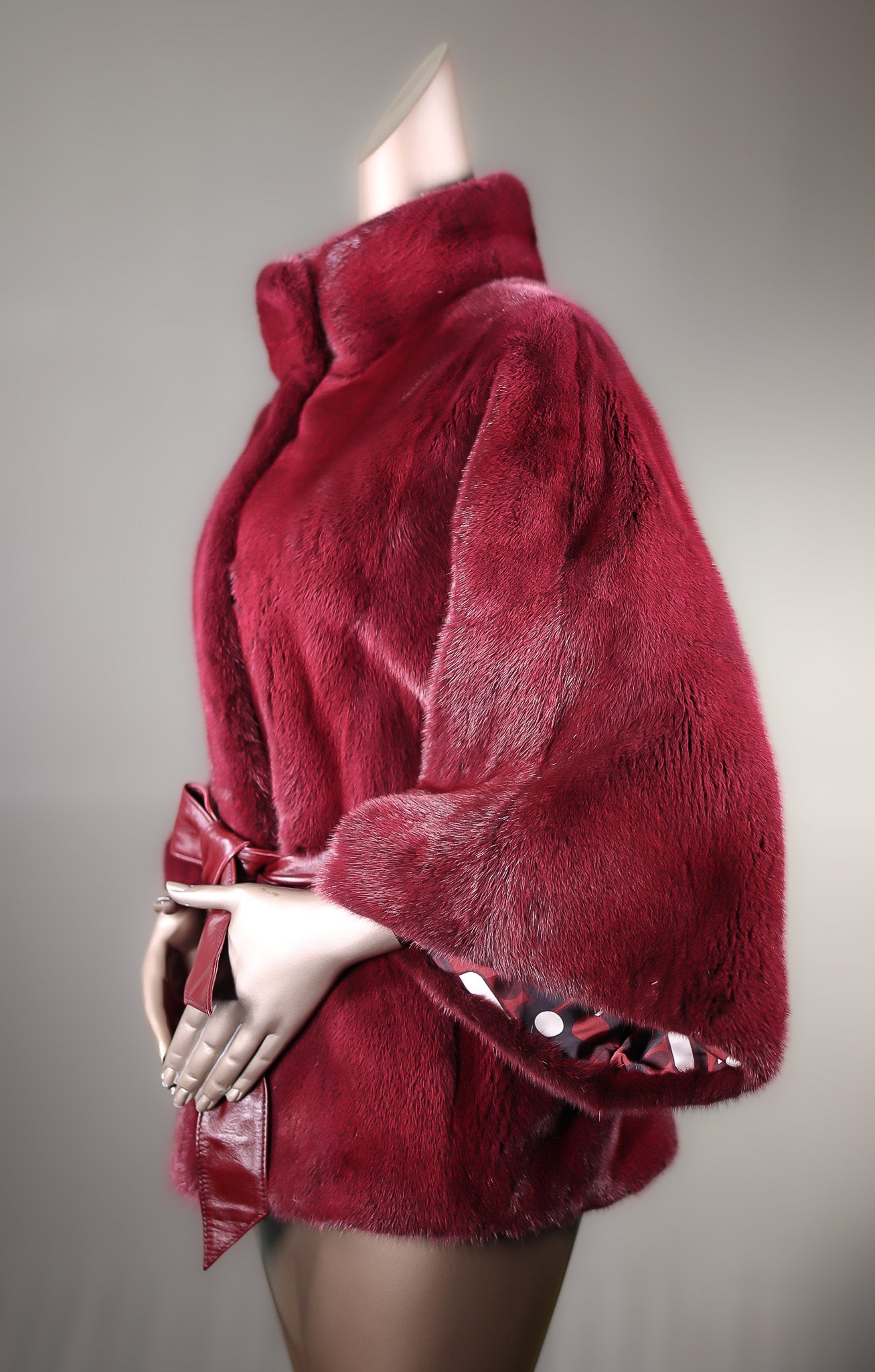 Full-Skin Crimson Mink Cape with Belt