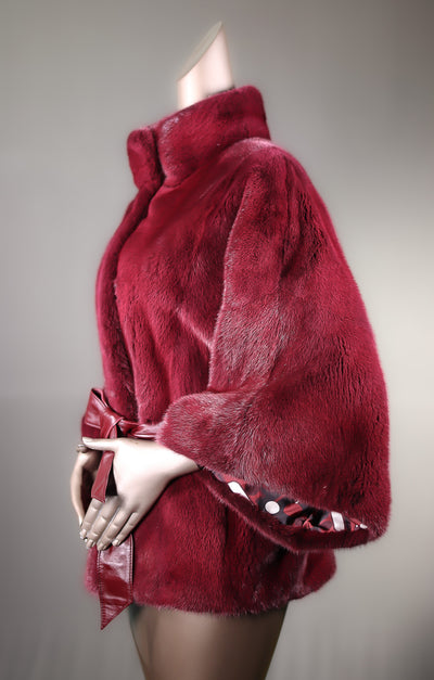 Full-Skin Crimson Mink Cape with Belt