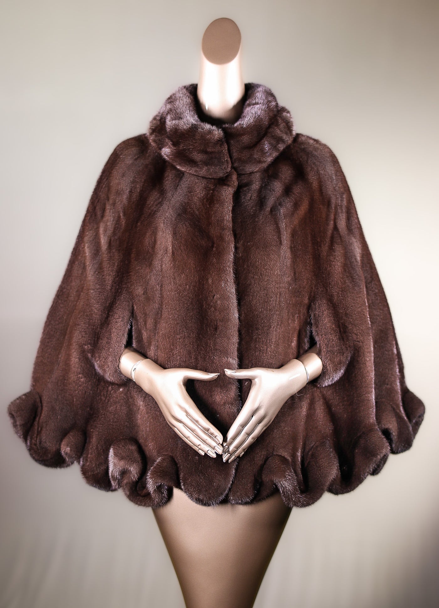 Full-Skin Mink Cape with Ruffled Trim