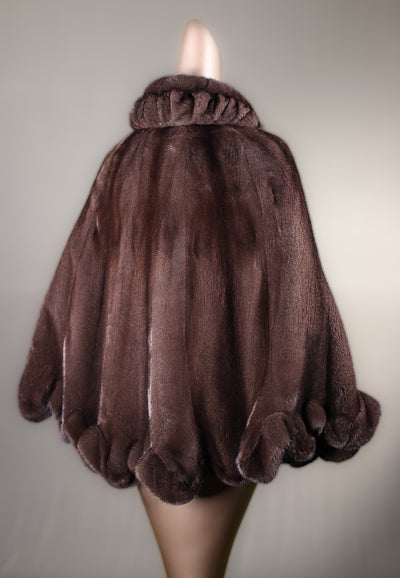 Full-Skin Mink Cape with Ruffled Trim