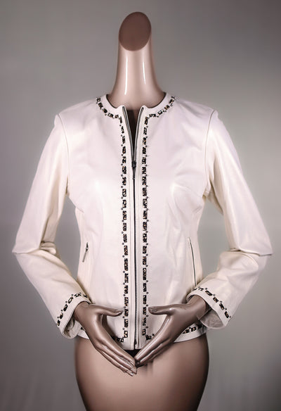 Iridescent Italian Lamb Leather Collarless Jacket