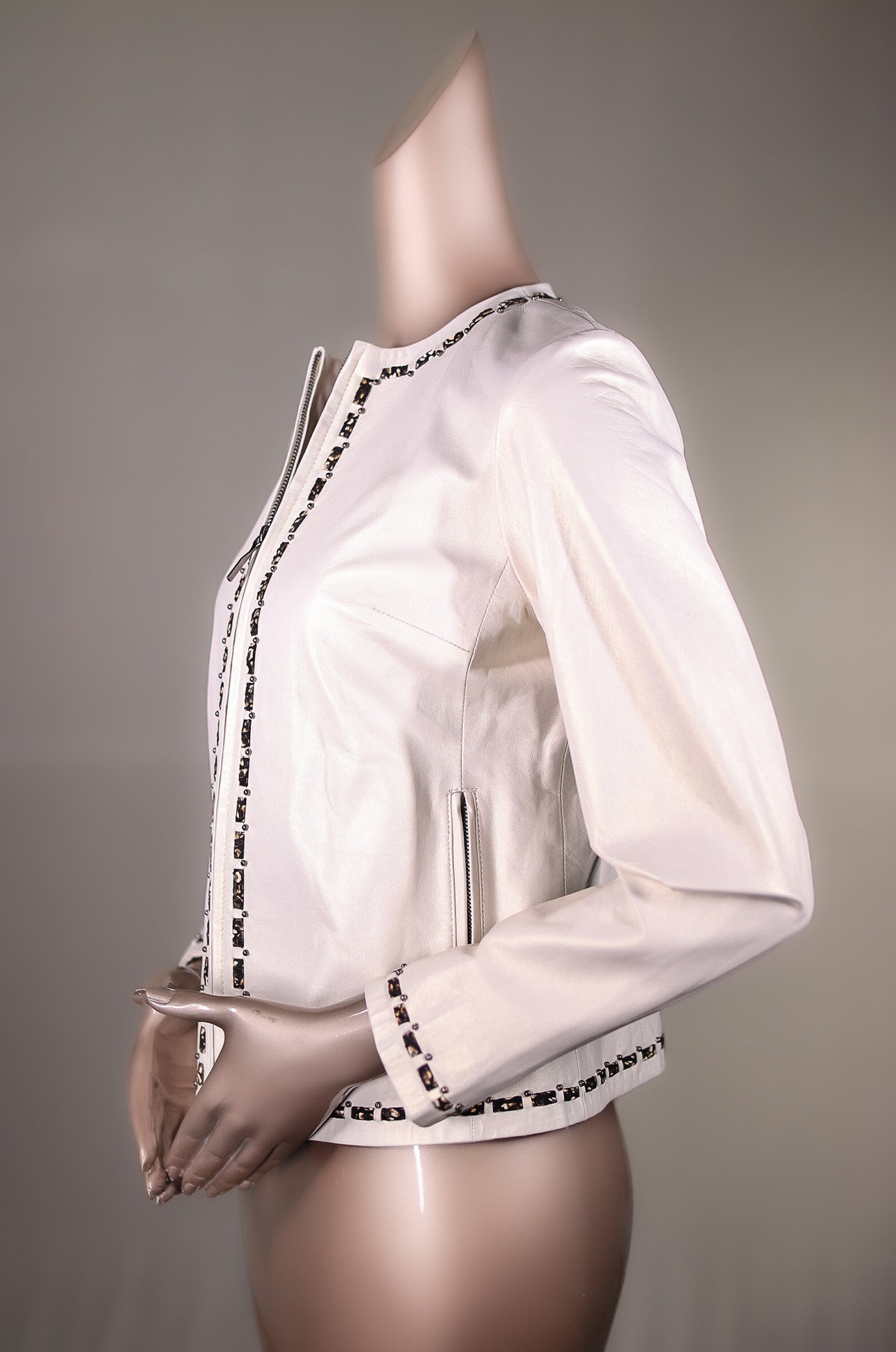 Iridescent Italian Lamb Leather Collarless Jacket