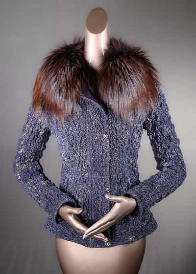 Italian Lamb "Bubble" Jacket with Silver Fox Collar