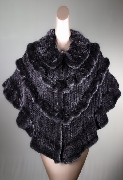 Knitted Mink Stole with Ruffles Trimming