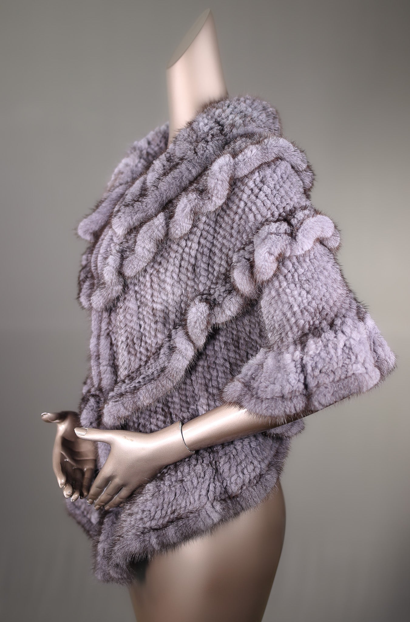 Knitted Mink Stole with Ruffles Trimming