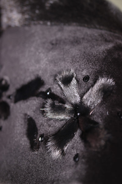 Black Sheared Mink Shawl with Floral Detailing