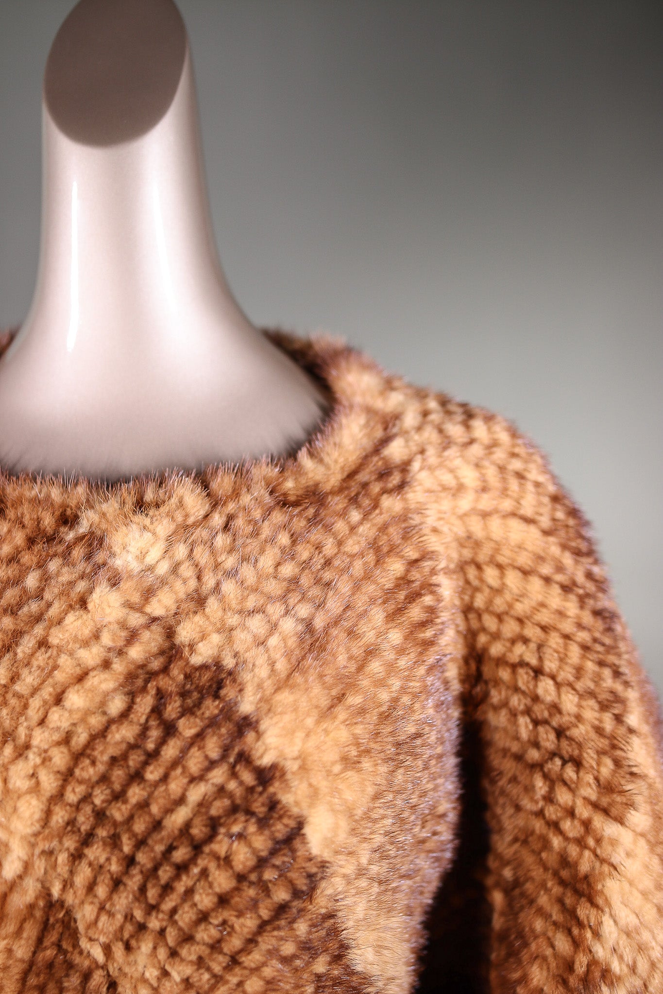 Knitted Whiskey Mink Poncho with Fringes