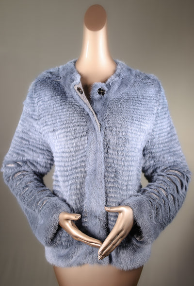 Ribbed-Mink Collarless Jacket