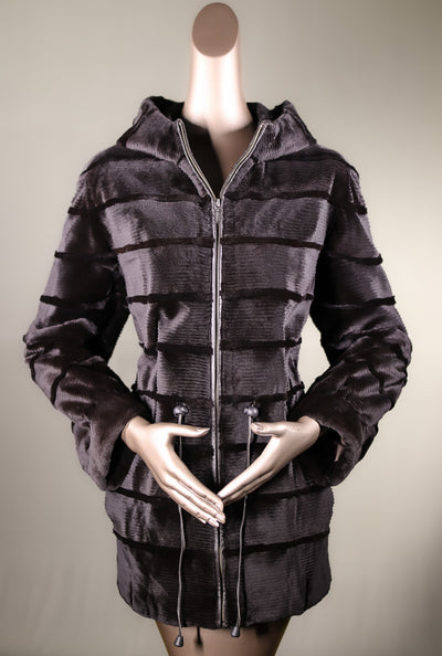 Laser-Sheared Mink Hooded Coat