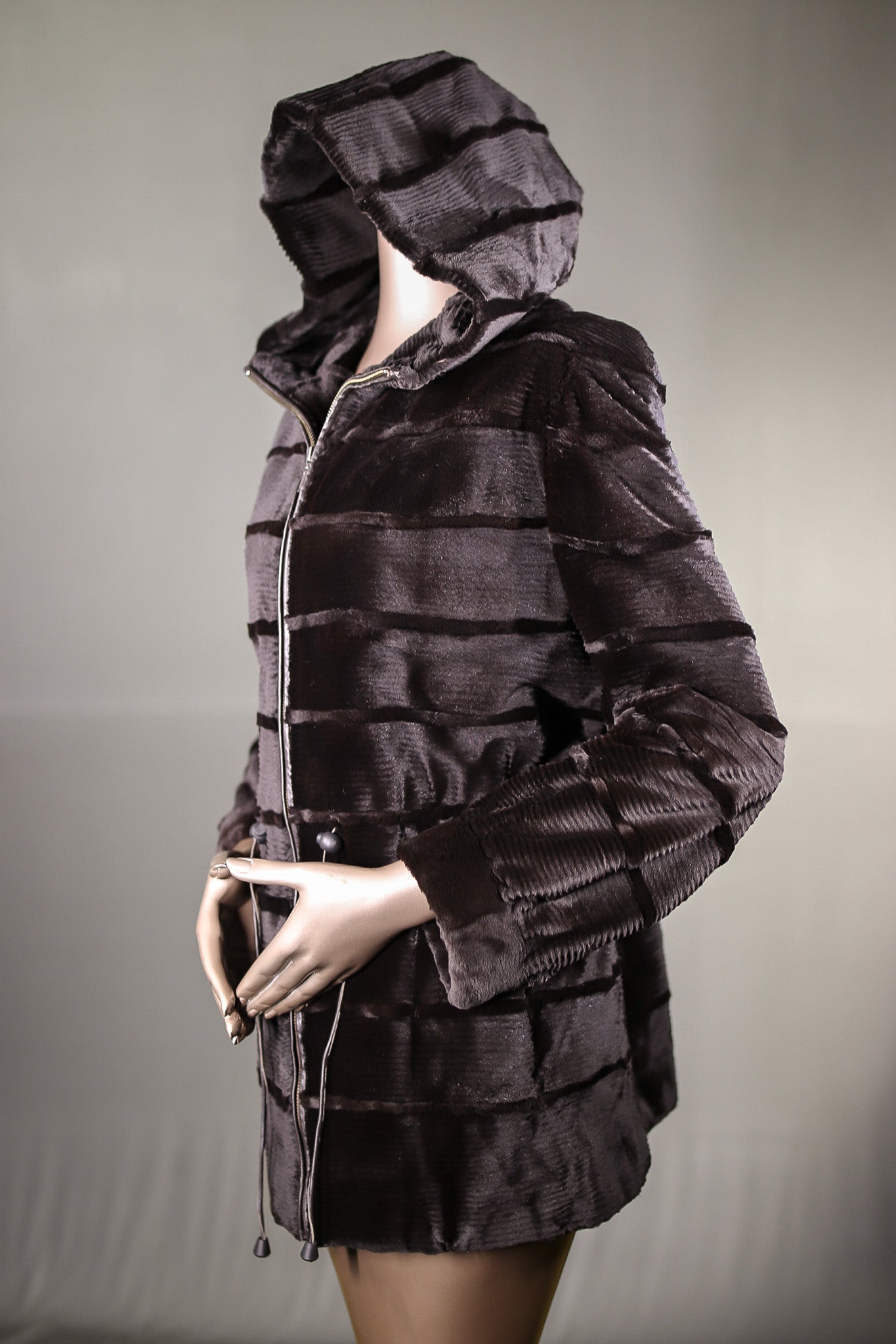 Laser-Sheared Mink Hooded Coat