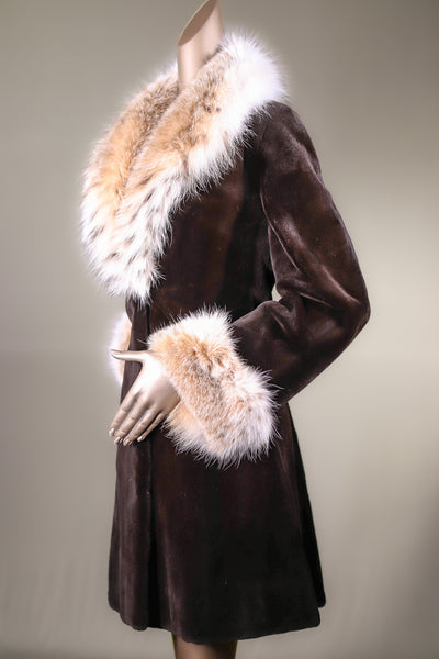 Brown Sheared Mink Stroller with Canadian Lynx Collar and Cuffs