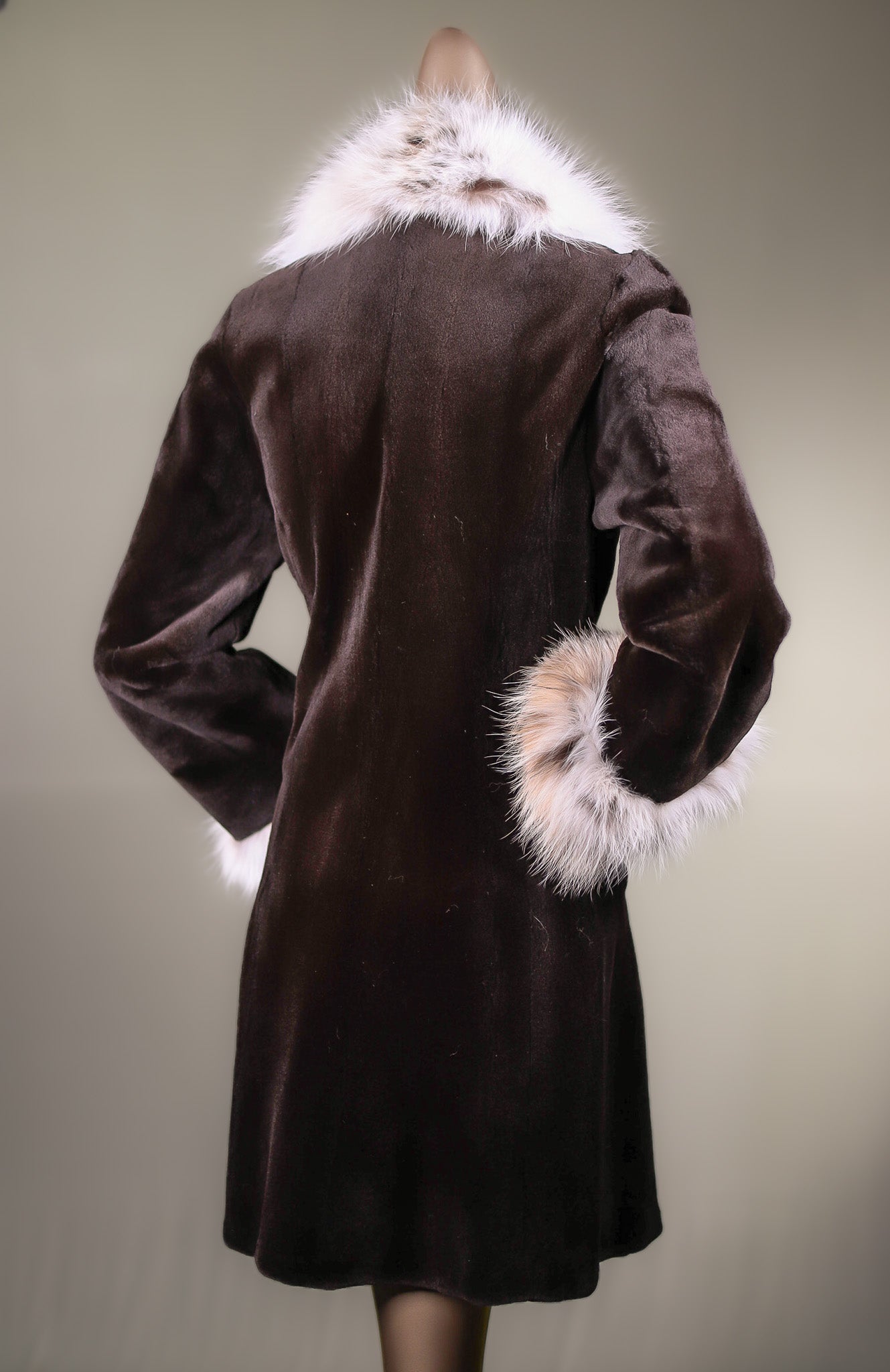 Brown Sheared Mink Stroller with Canadian Lynx Collar and Cuffs