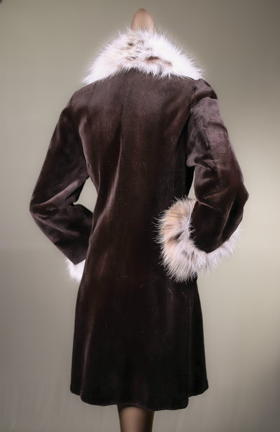 Brown Sheared Mink Stroller with Canadian Lynx Collar and Cuffs
