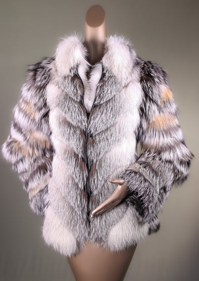 Multi-Contrasting Chevron Fox Jacket