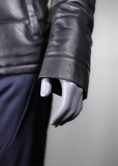 Lamb Leather Puffer Coat with Raccoon Ruff