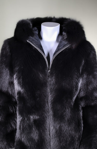 Dyed Black Fox Hooded Parka