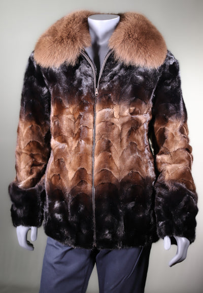 Sectional Mink Ombre Jacket with Fox Collar