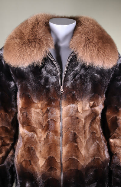 Sectional Mink Ombre Jacket with Fox Collar