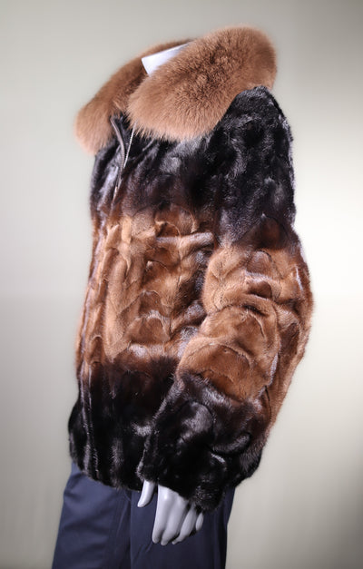 Sectional Mink Ombre Jacket with Fox Collar