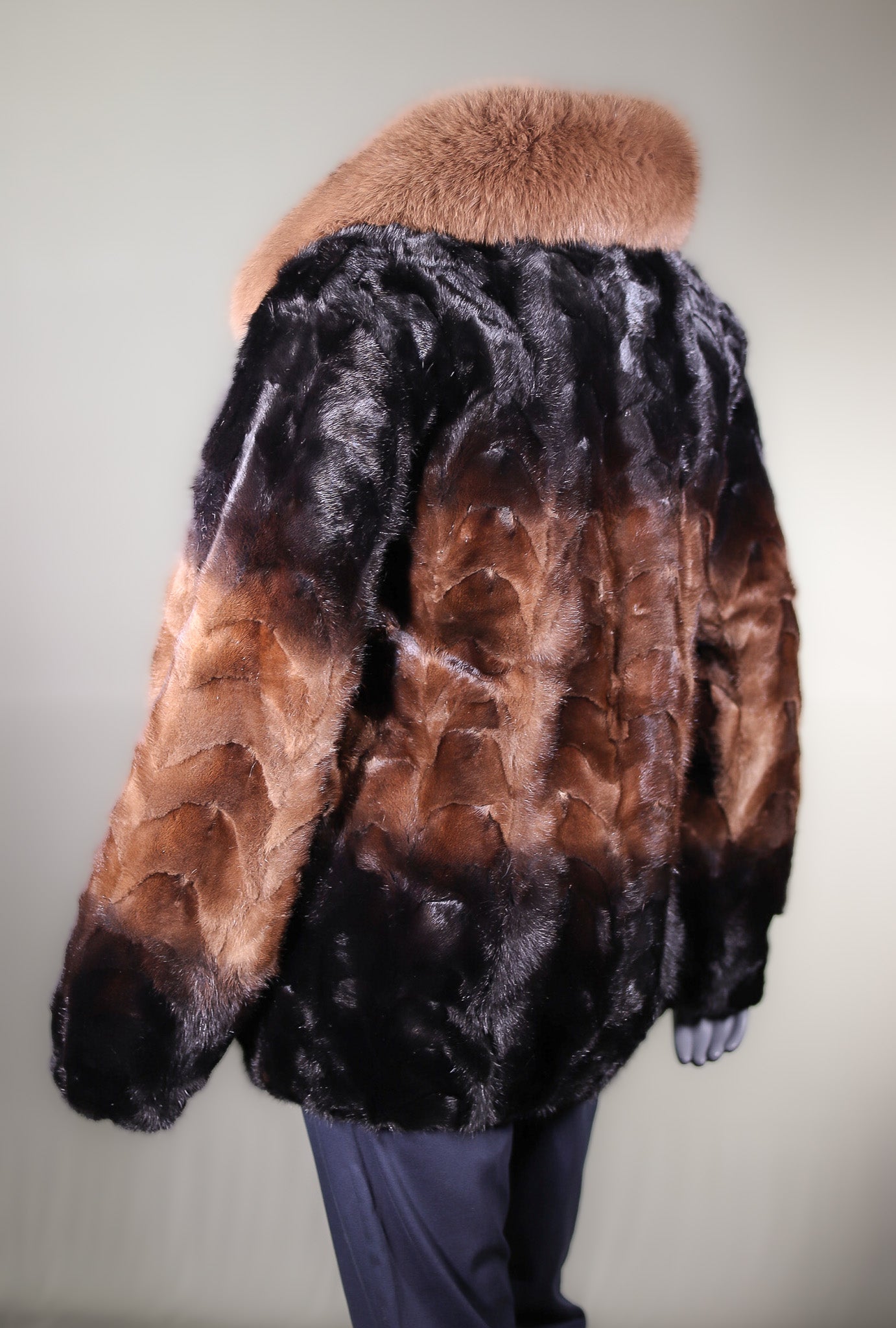 Sectional Mink Ombre Jacket with Fox Collar