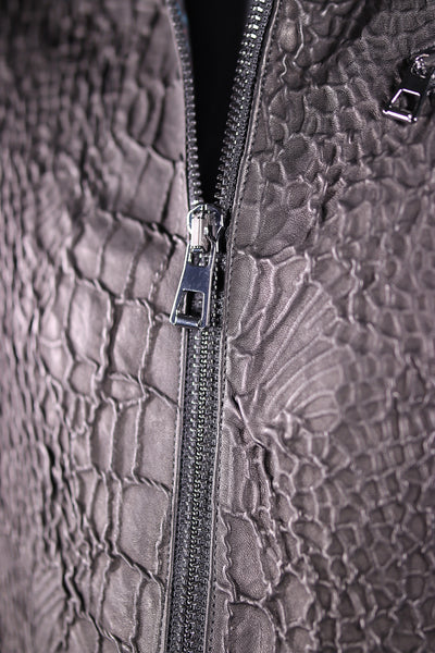 Crocodile-Crinkled Italian Lamb Leather Jacket