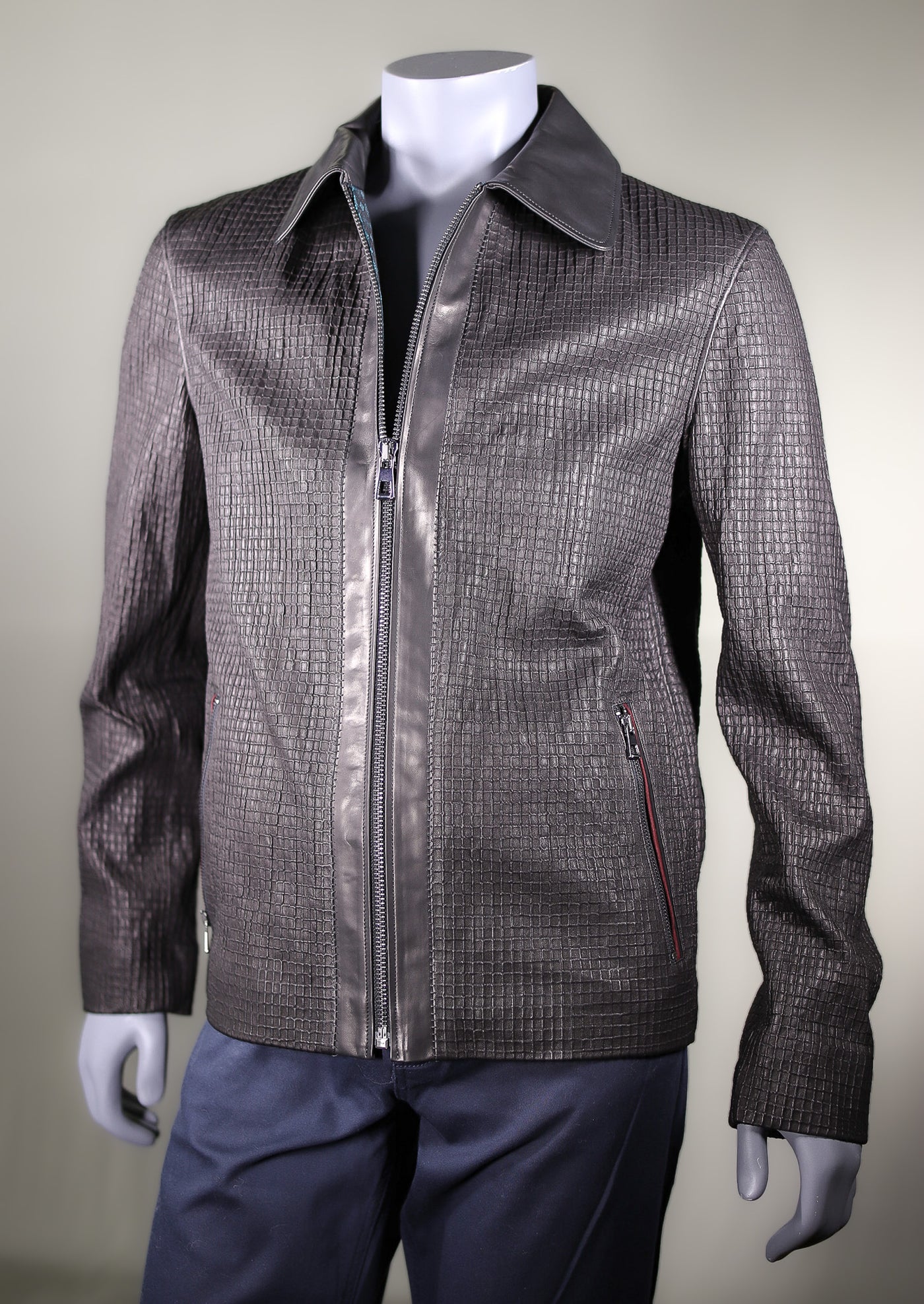 Grid-Crinkled Italian Lambskin Jacket