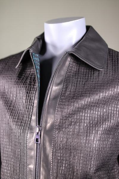 Grid-Crinkled Italian Lambskin Jacket