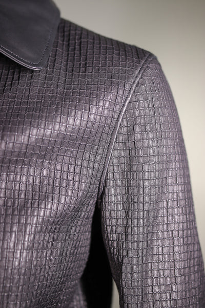 Grid-Crinkled Italian Lambskin Jacket