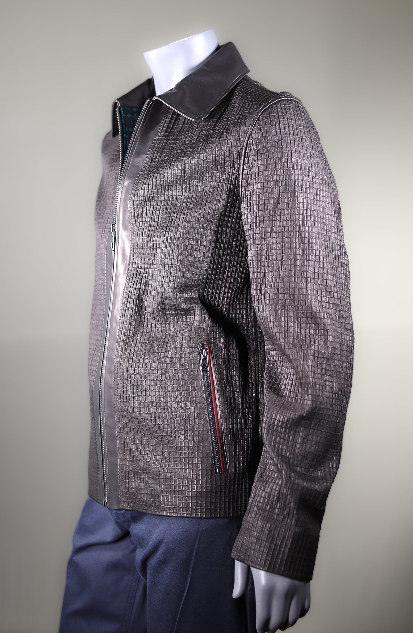 Grid-Crinkled Italian Lambskin Jacket