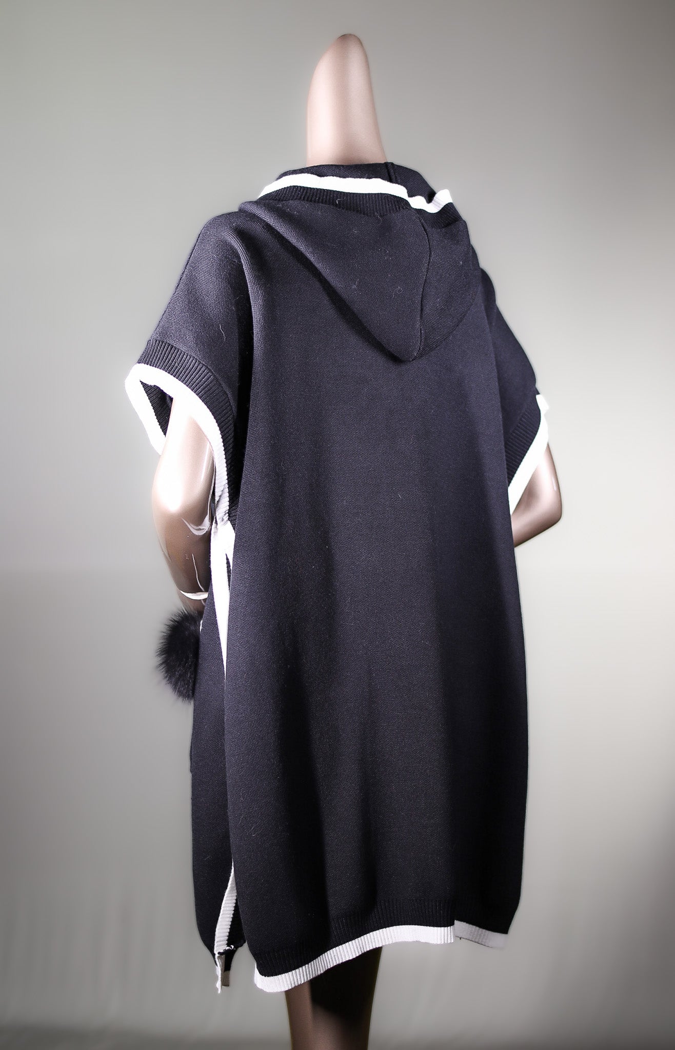 Knitted Hooded Long Vest with Fox