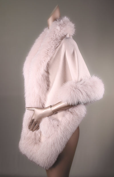 Cashmere Cape with Fox Tuxedo and Trimmed Pockets