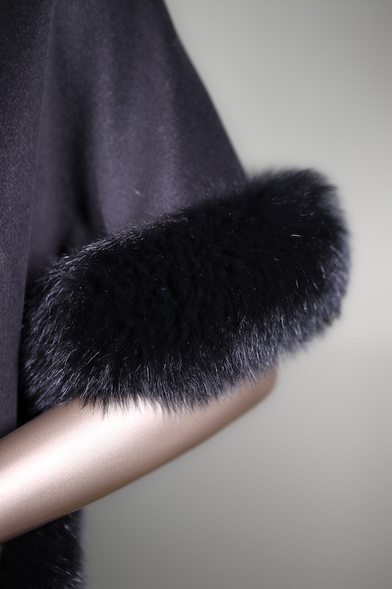 Cashmere Cape with Fox Tuxedo and Trimmed Pockets