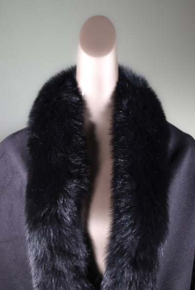 Cashmere Cape with Fox Tuxedo and Trimmed Pockets