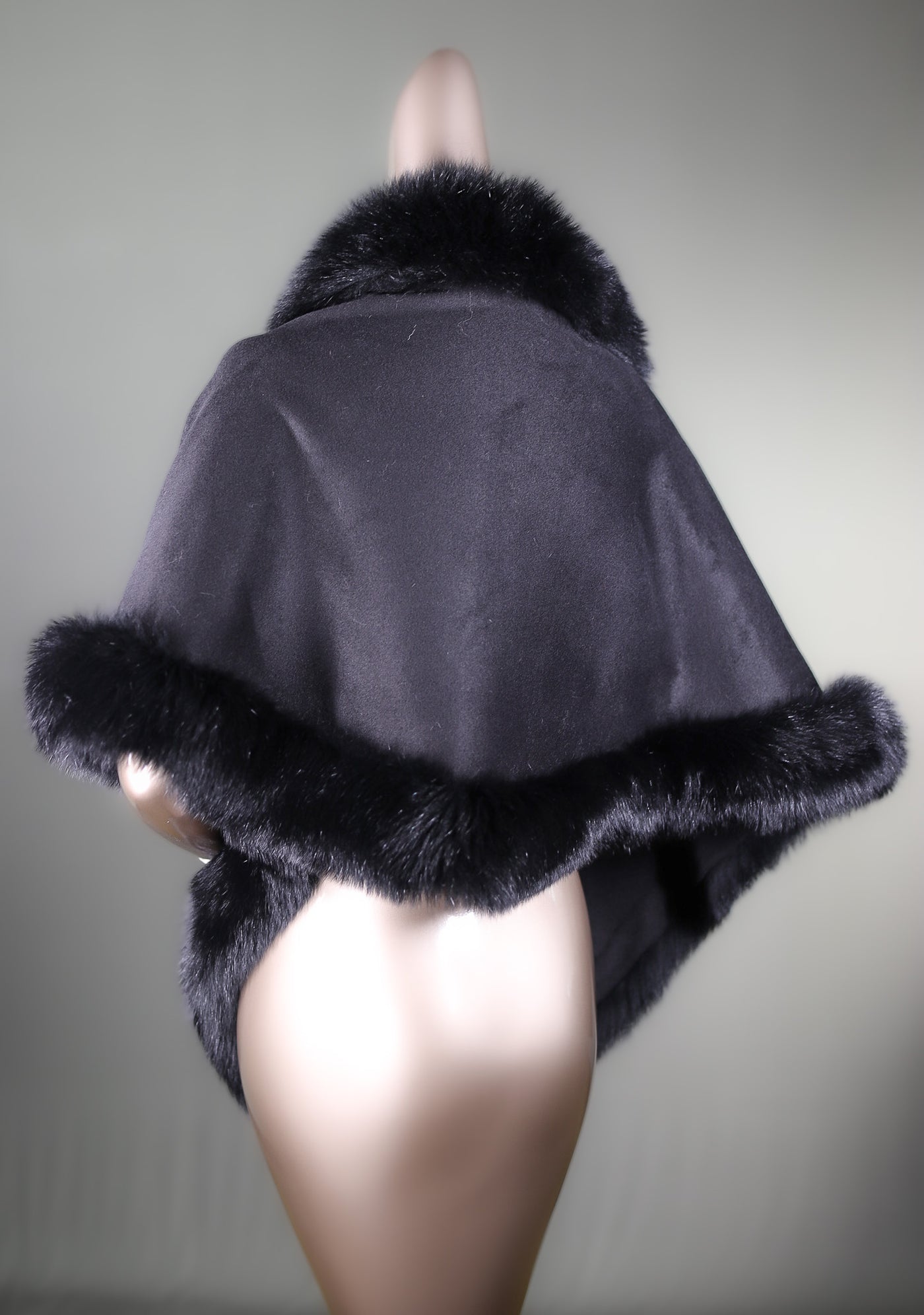 Cashmere Cape with Fox Tuxedo and Trimmed Pockets