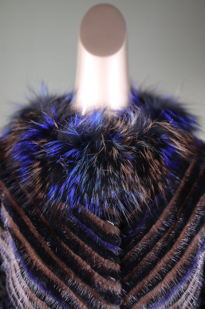 Chevron-Ribbed Mink and Chinchilla REX Rabbit Cape with Golden Isle Fox