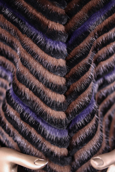 Chevron-Ribbed Mink and Chinchilla REX Rabbit Cape with Golden Isle Fox