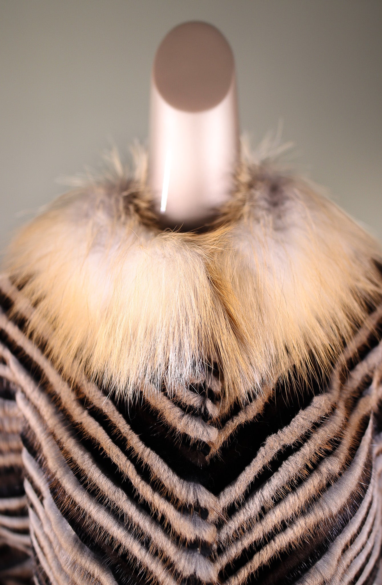 Chevron-Ribbed Mink and Chinchilla REX Rabbit Cape with Golden Isle Fox