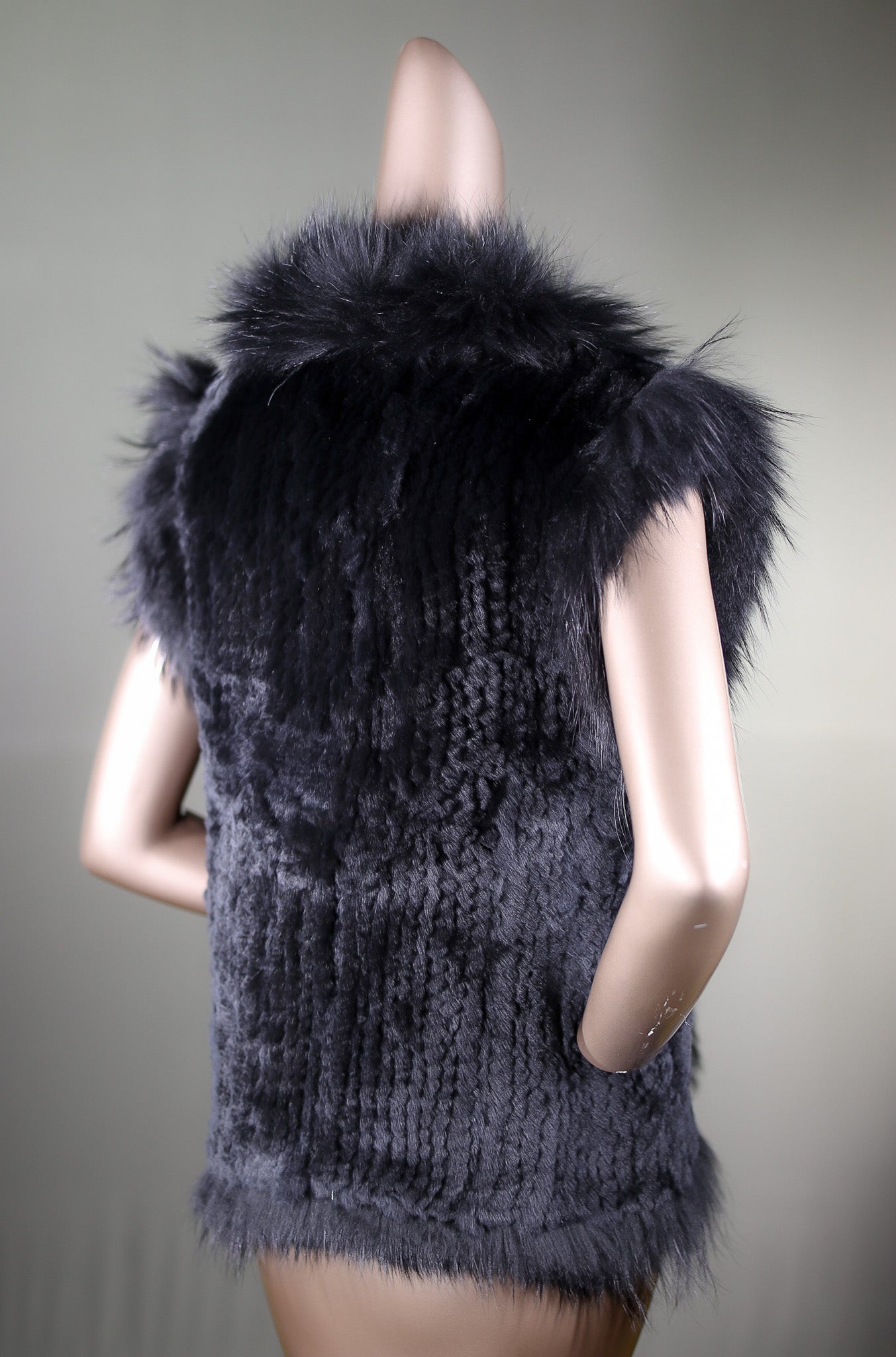 Knitted Rabbit Vest with Finn Raccoon Tuxedo and Trimming – Alaska Fur ...