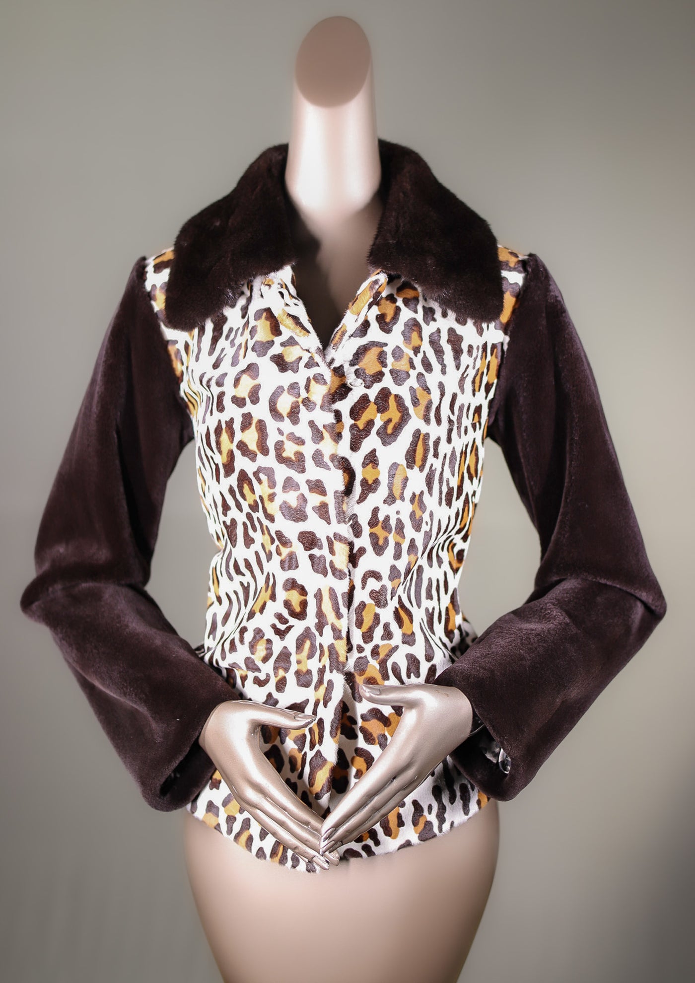 Stenciled Calfskin Jacket with Mahogany Mink Collar and Sleeves