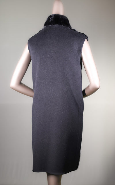 Long Cashmere Vest with Persian Lamb and Mink Cross-Cut Panels