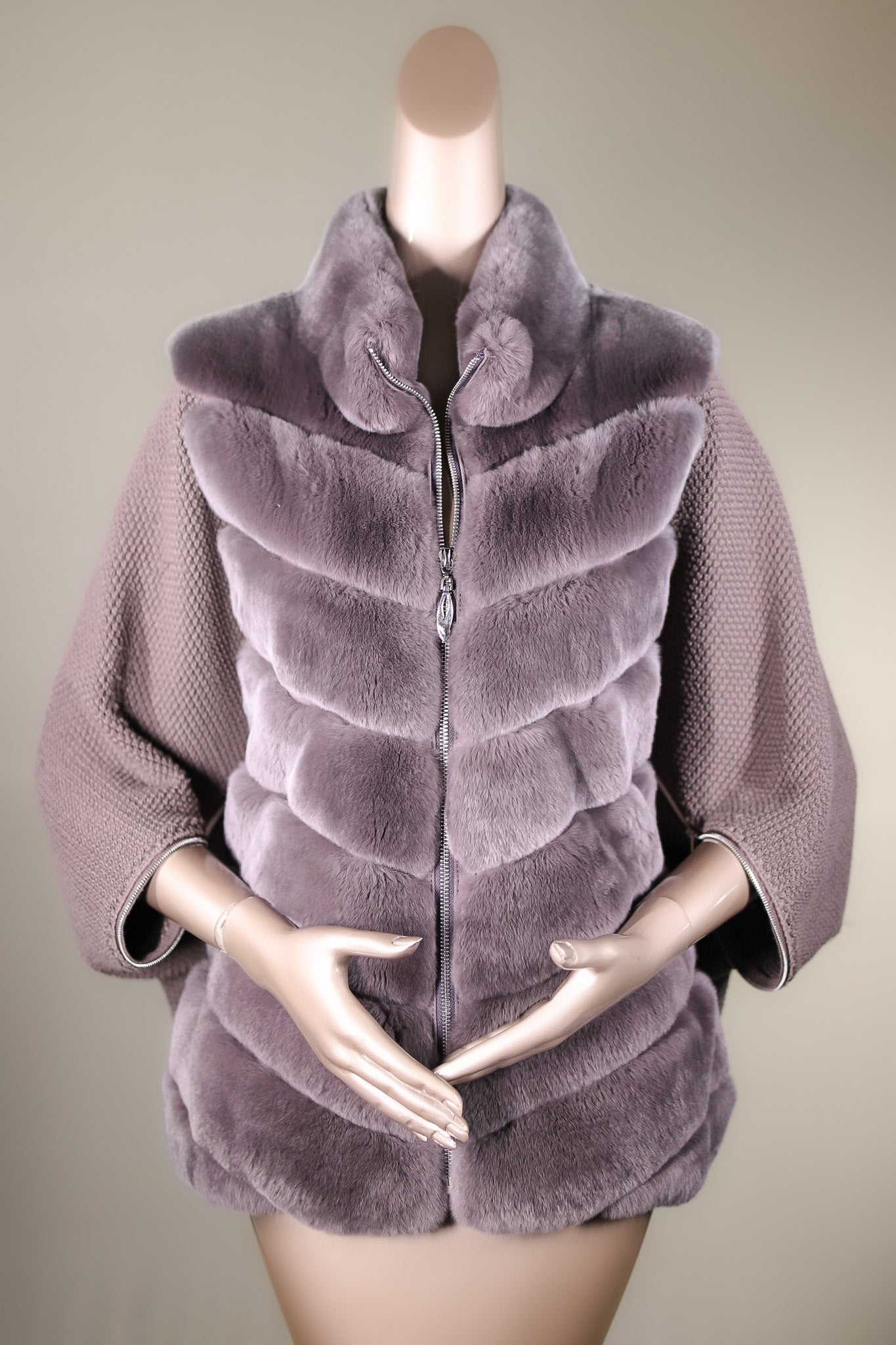 Chevron Cross-Cut Chinchilla Rex Rabbit Jacket